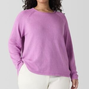 Eileen Fisher Peruvian Cotton Blend Crew Neck Top in Amethyst Plus Size 1X